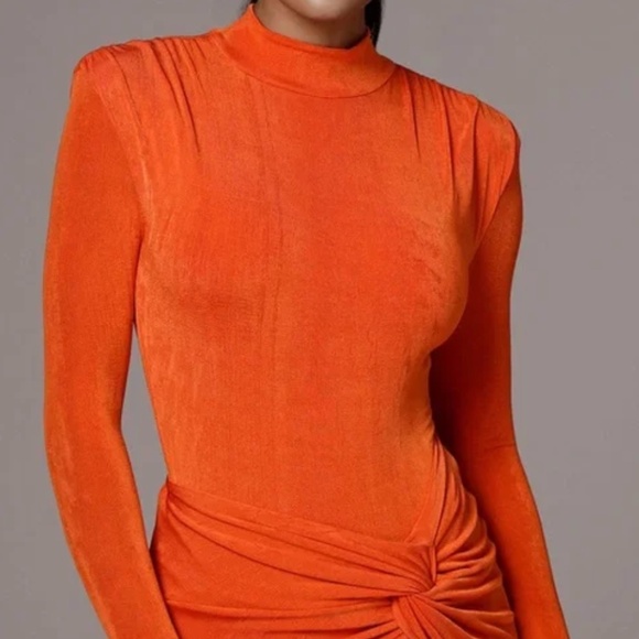 JLUXLABEL Brown Long Sleeve Mock Neck Shoulder Pad Kenzi Bodysuit Size Small - Picture 5 of 5